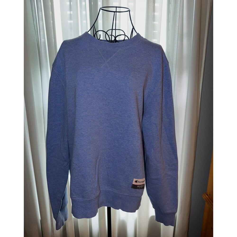 Champion Men's Blue Crew Neck Pullover Fleece Sweatshirt Logo Cotton Blend M